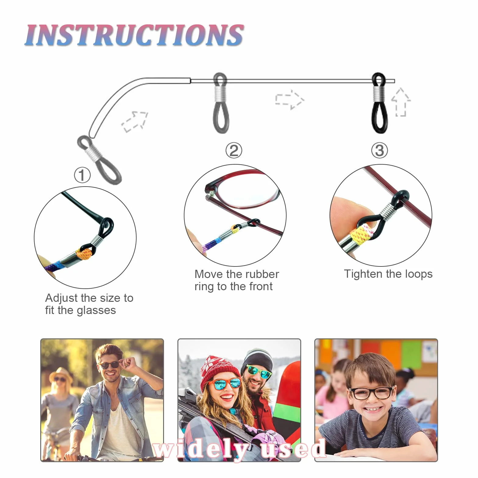 Cordones para Gafas Antideslizantes Ajustables Hombre Mujer Niño
