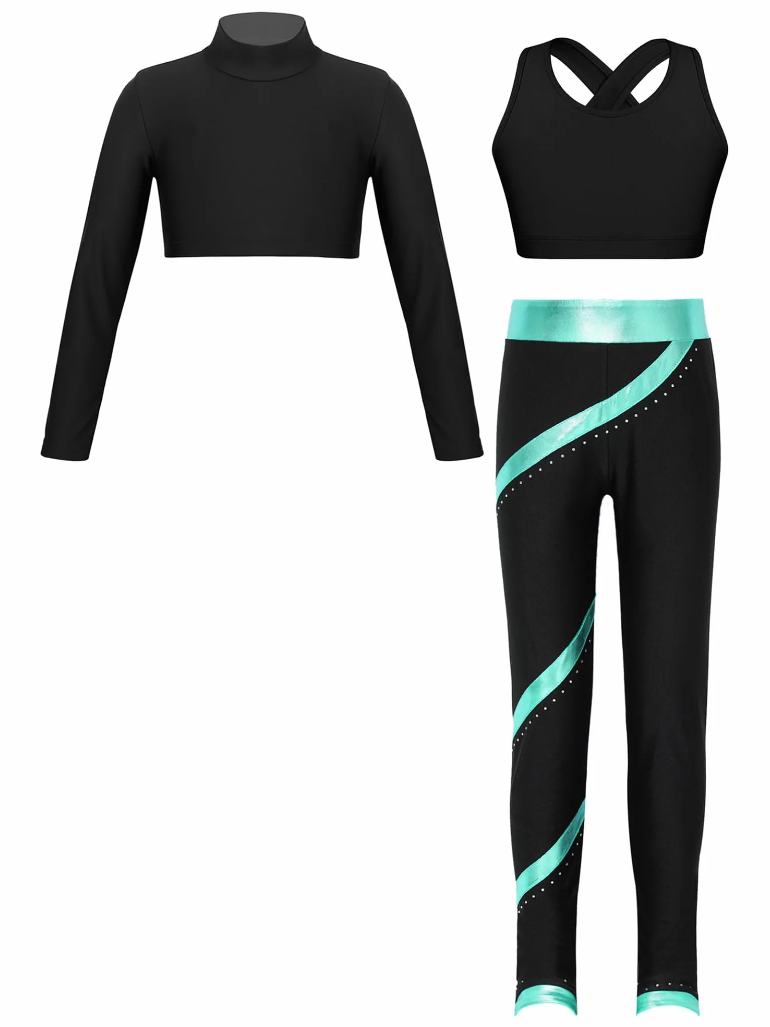 Hip Hop Street Dance Ropa Conjunto Niños Niñas Manga Larga Top Camiseta Sin Vientre Con Sujetador Deportivo Cruzado Rayas Pantalones Yoga Ropa Deportiva