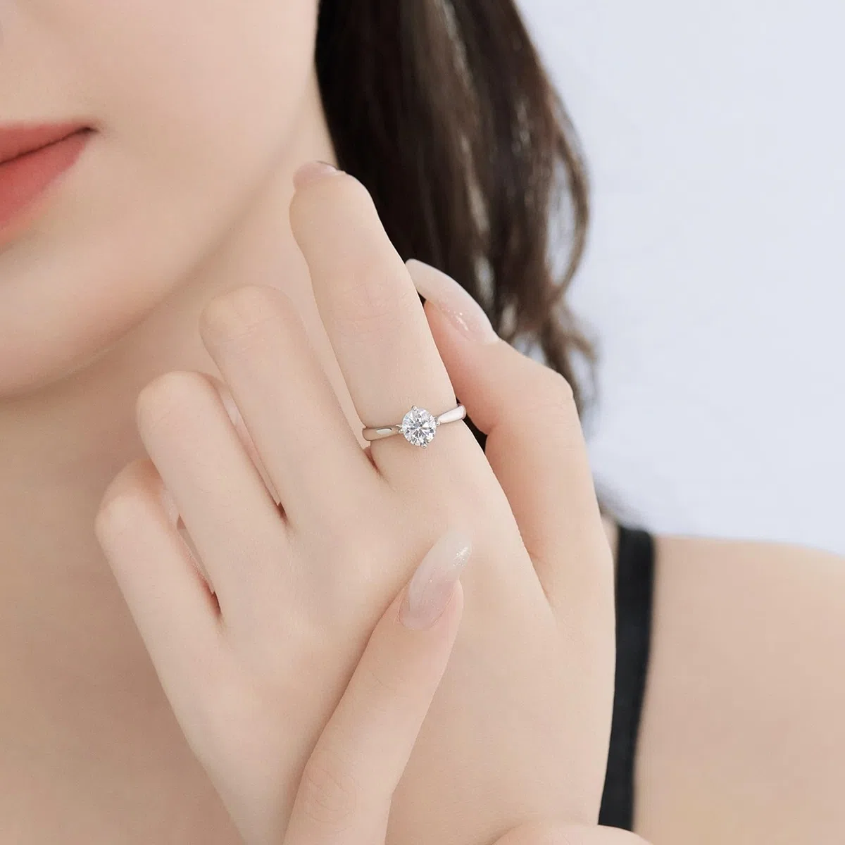 Anillos de pareja de oro blanco Au 375/585/750 con moissanita, alianzas solitarias
