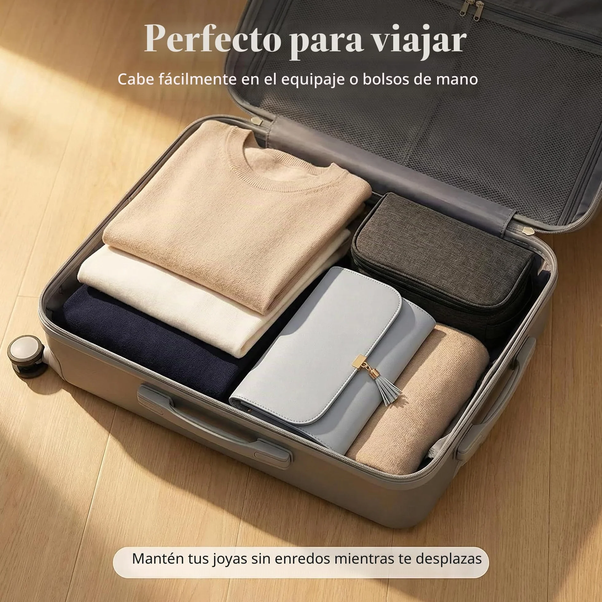 Rollo de Joyería Plegable Portáti Gran Capacidad Bolsa de Rollo de Joyería Portáti Enrollable Suave para Joyería Caja Joyero Portátil para Collares,Pendientes,Anillos, Pulsera,Pendientes Anillos(Gris)