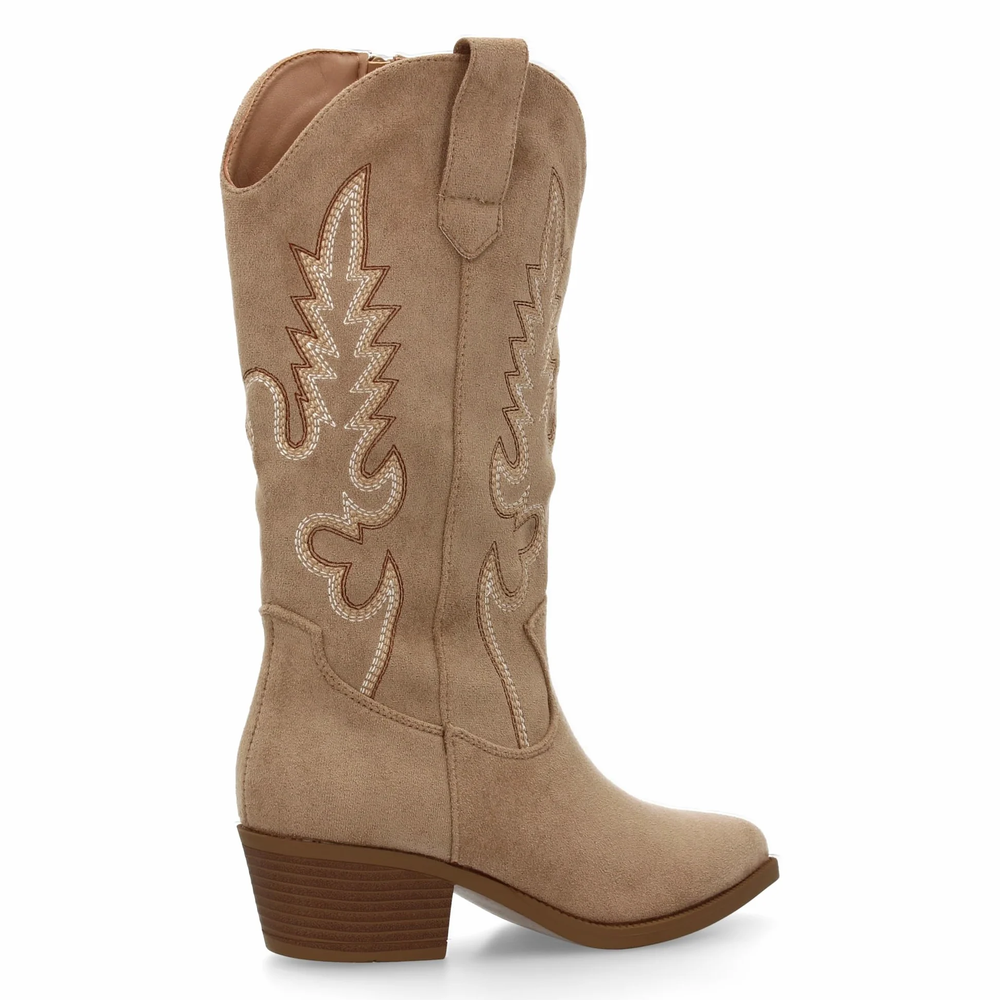 Botas de Mujer Estilo Cowboy, Tacon bajo, comodas y Elegantes. Diseno de Cana 32 cm Bordada Look Casual o de Fiesta, Ideales para Otono Invierno