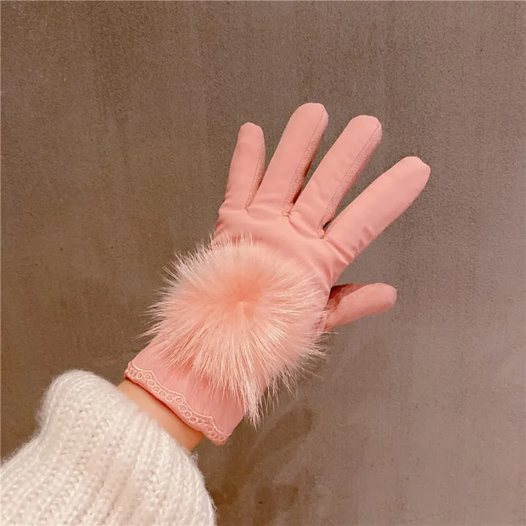 Guantes de invierno para mujer, con pantalla táctil y terciopelo para ciclismo, guantes de conducción de ciclismo al aire libre, guantes de algodón para exteriores (color: A)
