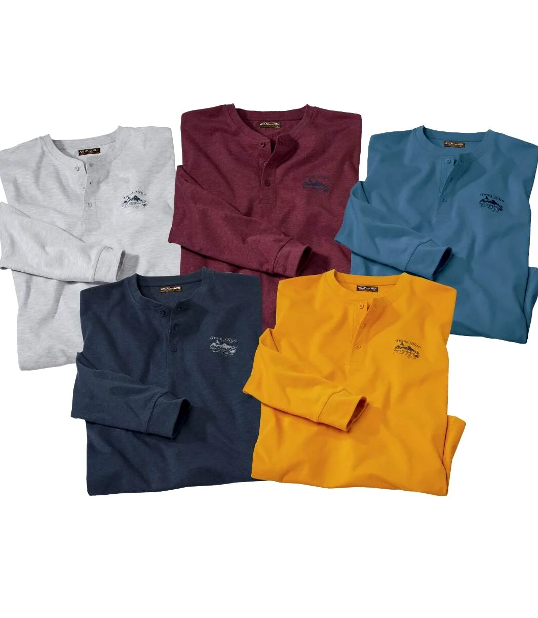 ATLAS FOR MEN - Pack de 5 CamisetasHombre Manga Larga - Disponibles en Tallas Grandes de la M a la 5XL