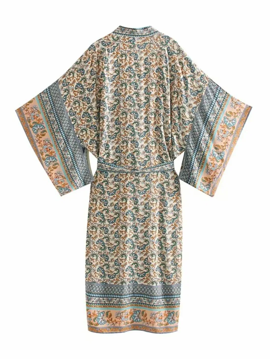 Disimlarl Kimono bohemio con estampado floral para mujer, manga murciélago, rayón, playa, cuello en V, fajas para bikini