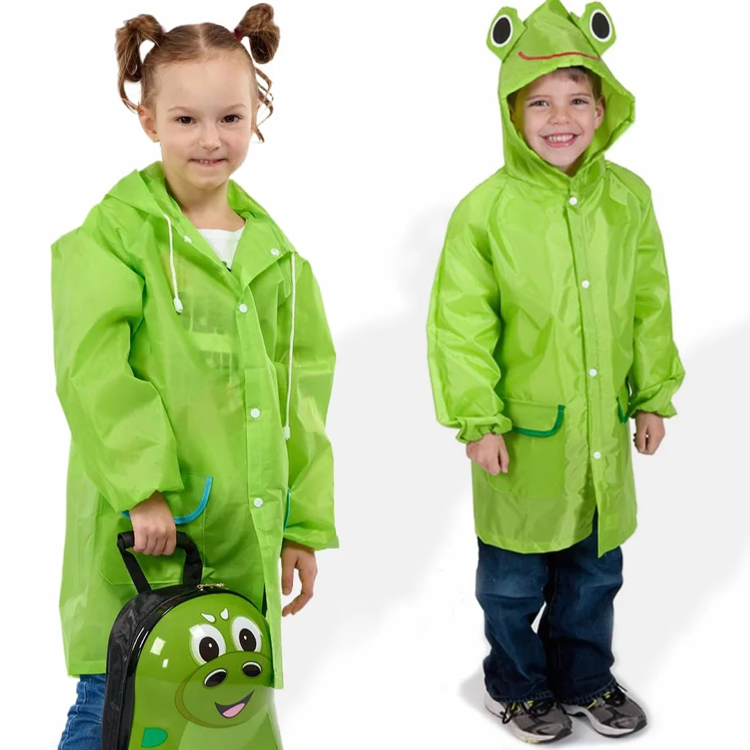 Chaqueta de Poncho de Lluvia para Niños y Niñas Gorro de Rana Impermeable Verde 4 Años