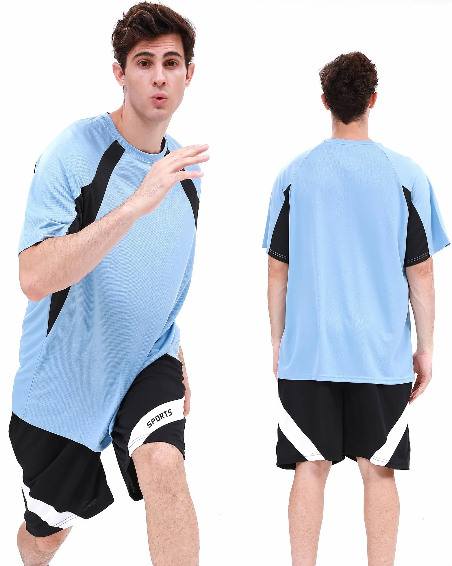 Paquete de 6 camisetas activas de secado rápido con cuello redondo para hombre [3 cortas + 3 mangas largas] para correr, gimnasio, entrenamiento, protección solar