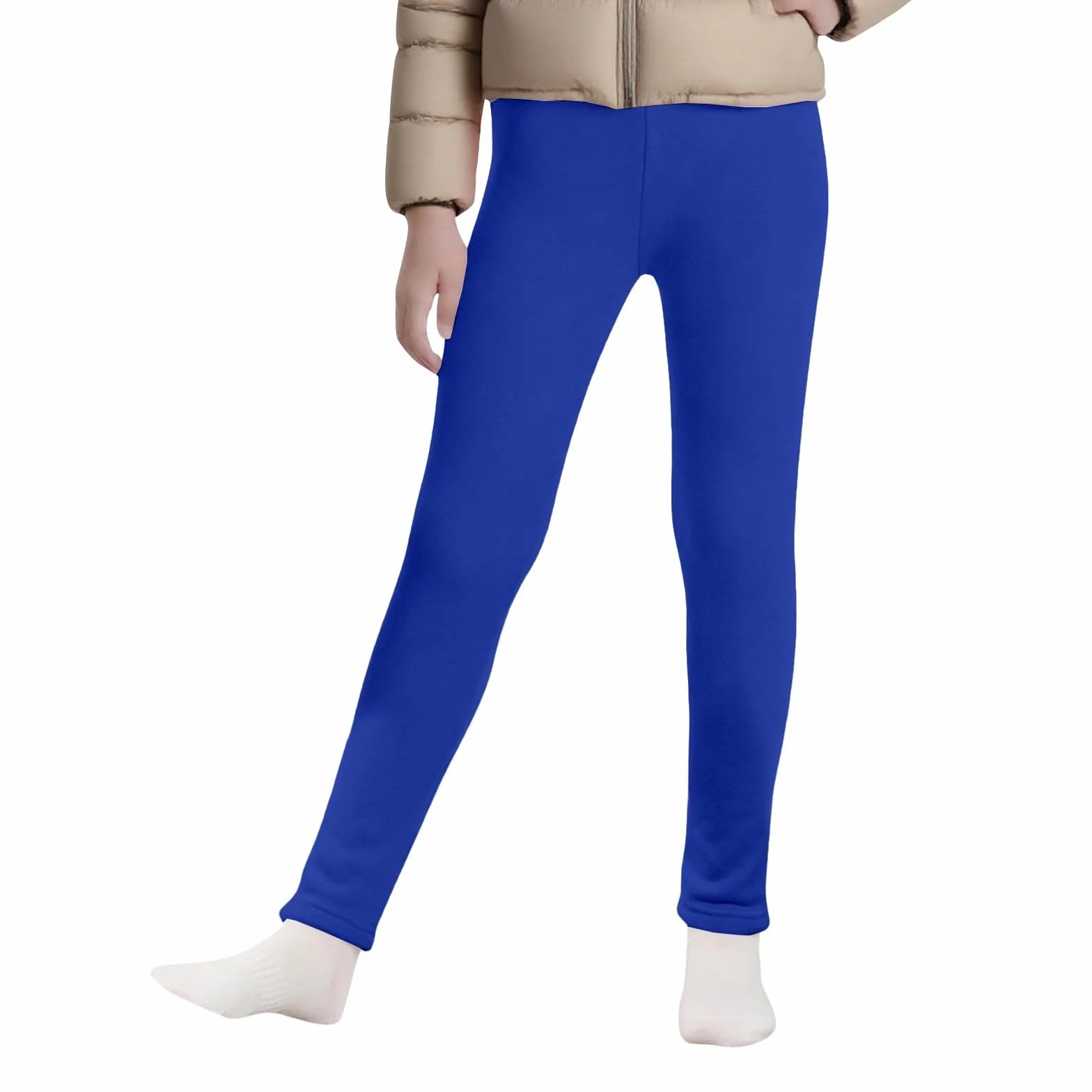 Leggings térmicos para niñas, con forro polar, sin pies, gruesos, cálidos, de longitud completa, elásticos, pantalones de invierno con cintura elástica, leggings básicos de algodón liso