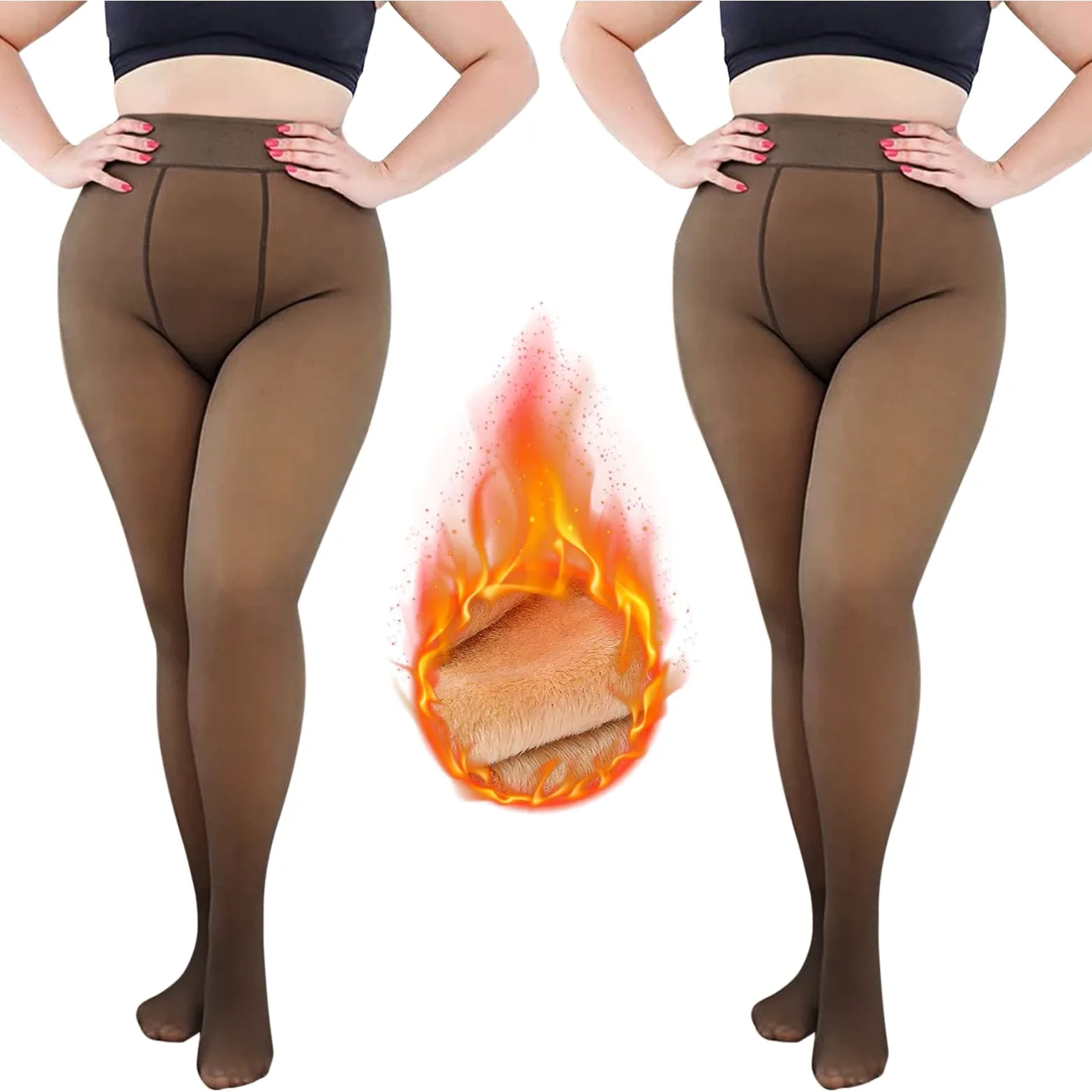 MJGkhiy Medias de forro polar para mujer, medias falsas translúcidas, medias forradas, leggings curvadas, medias térmicas sin costuras cómodas, cálidas, acolchadas, medias elásticas de felpa efecto