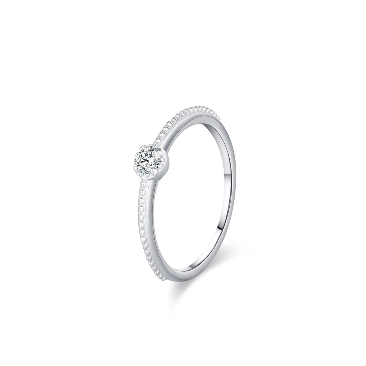 Unisize - Anillo de oro blanco de 0,1 quilates y platino, apilable, simple, con diamante redondo, talla 45 (14,3)