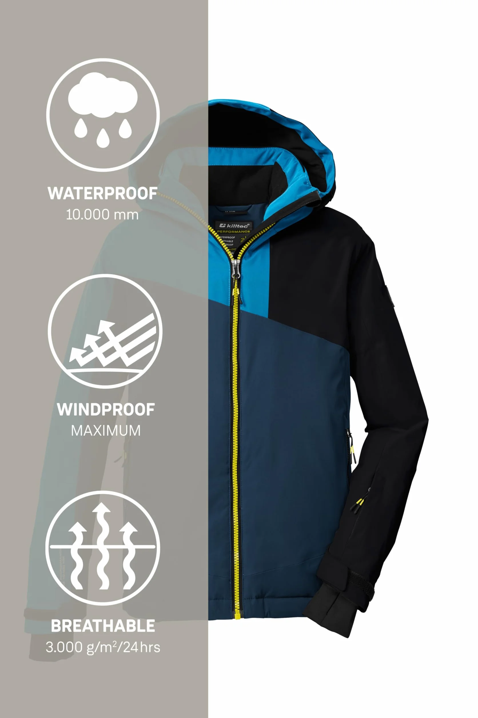 Killtec KSW 192 BYS SKI JCKT - Chaqueta de esquí con capucha y paranieves para niño, color azul oscuro/azul cielo, 152, 43475-000