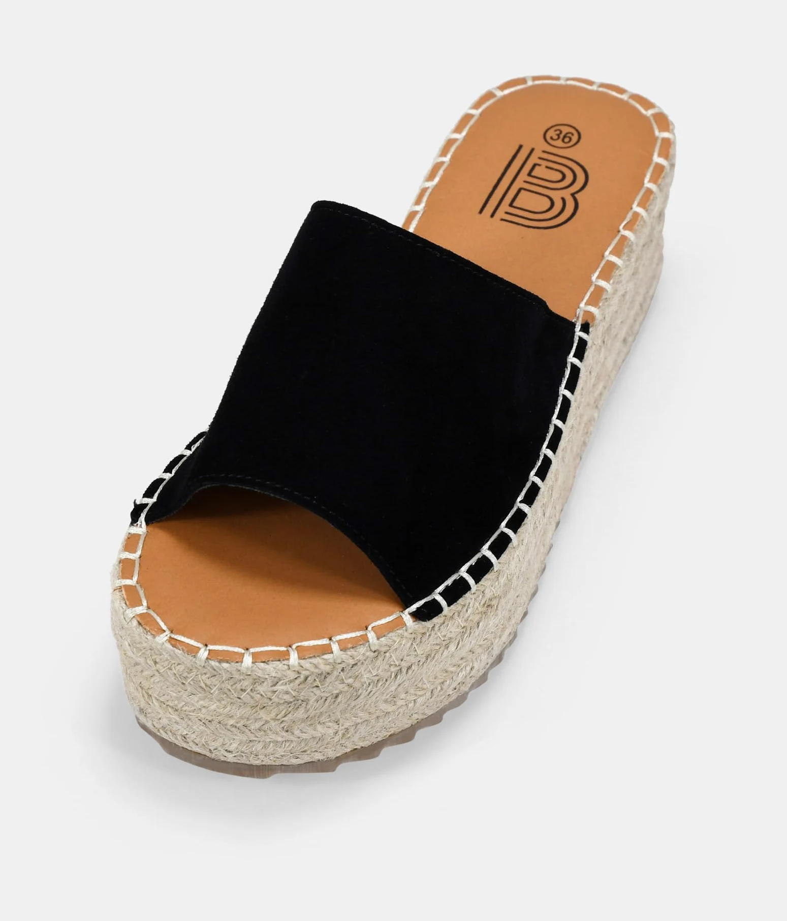 BOSANOVA Sandalias Estilo Pala para Mujer en Piel rectificada con una Tira Ancha al Empeine y Suela de Plataforma con Esparto. Sin Cierre. Calzado para Mujer