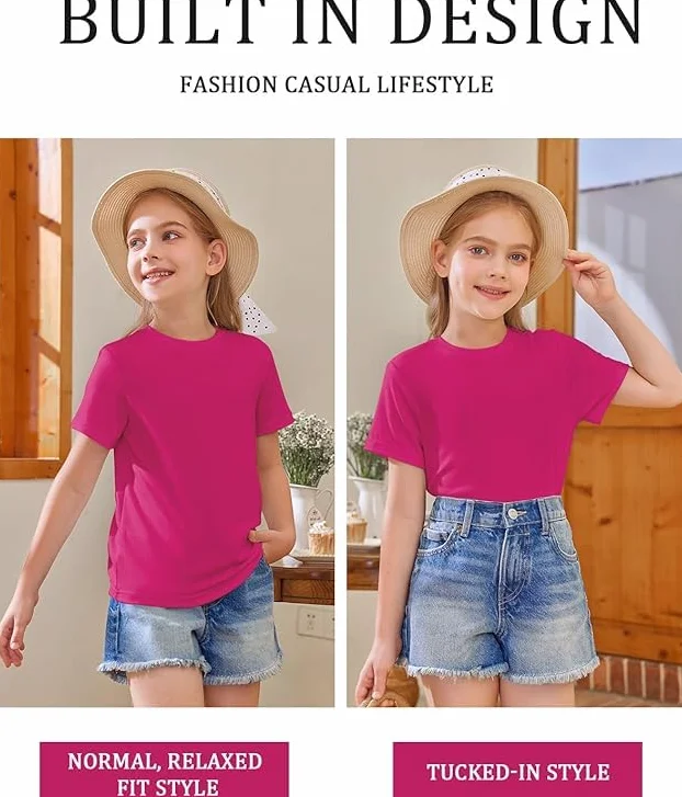 Haloumoning Camisetas de manga corta para niña, camisetas de verano, cuello redondo, informal, camisetas de gran tamaño