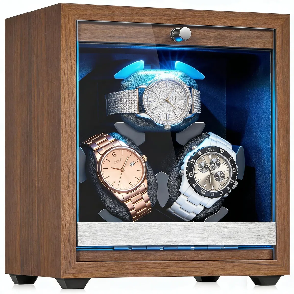 Caja Relojes Automaticos, Caja Reloj Automatico en Madera de Nuez, 5 Modos de Rotación y Parada Automática al Abrir, Antimagnético con Motor Silencioso