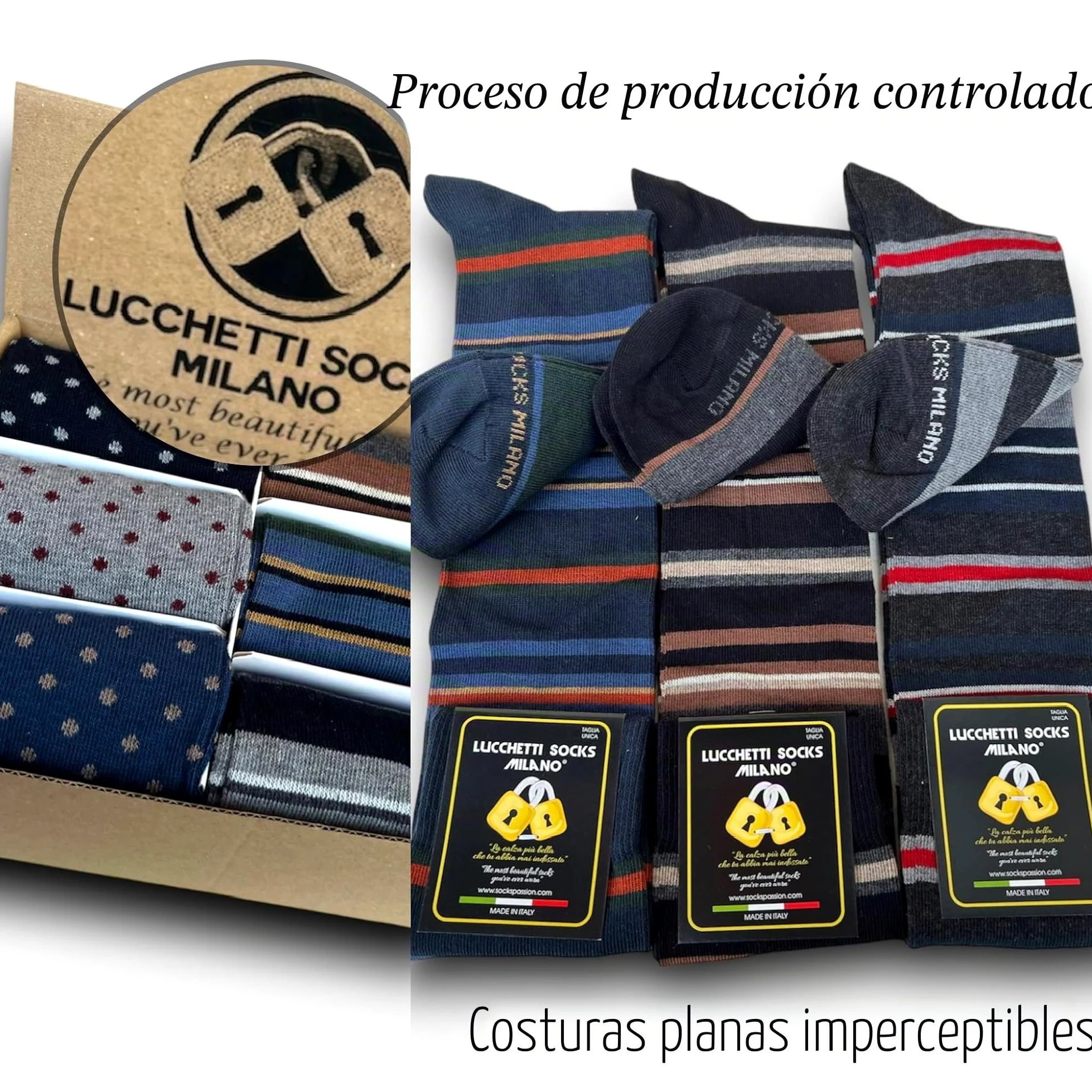 Lucchetti Socks Milano Set de 6 pares de calcetines largos de algodón cálidos para hombre de colores de tendencia estampados de lunares de moda Made in Italy