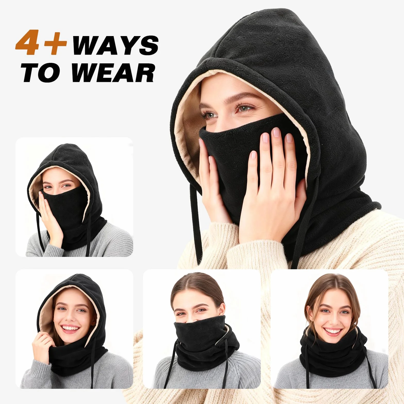 TAGVO Pasamontañas Invierno Capucha Polar Máscara de Esquí, Balaclava Termico de Forro Polar Multifuncional Pasamontañas de Ciclismo Capucha para Hombre y Mujer