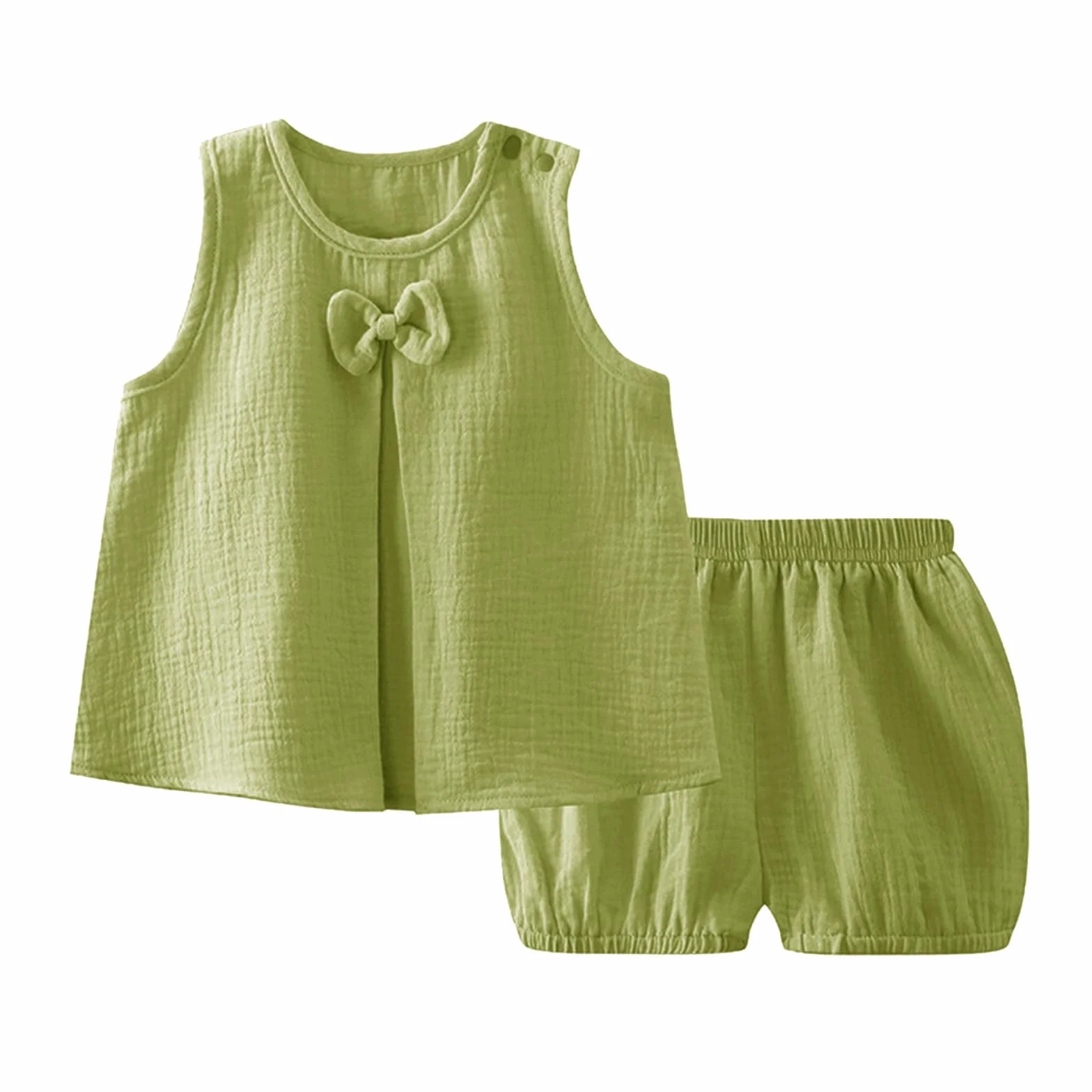 Generisch Chándal para niños, traje para niña, conjunto de vestido de primavera y verano, monocolor, doble capa, transpirable, cómodo, arco para casa, ropa de bebé de 12 meses