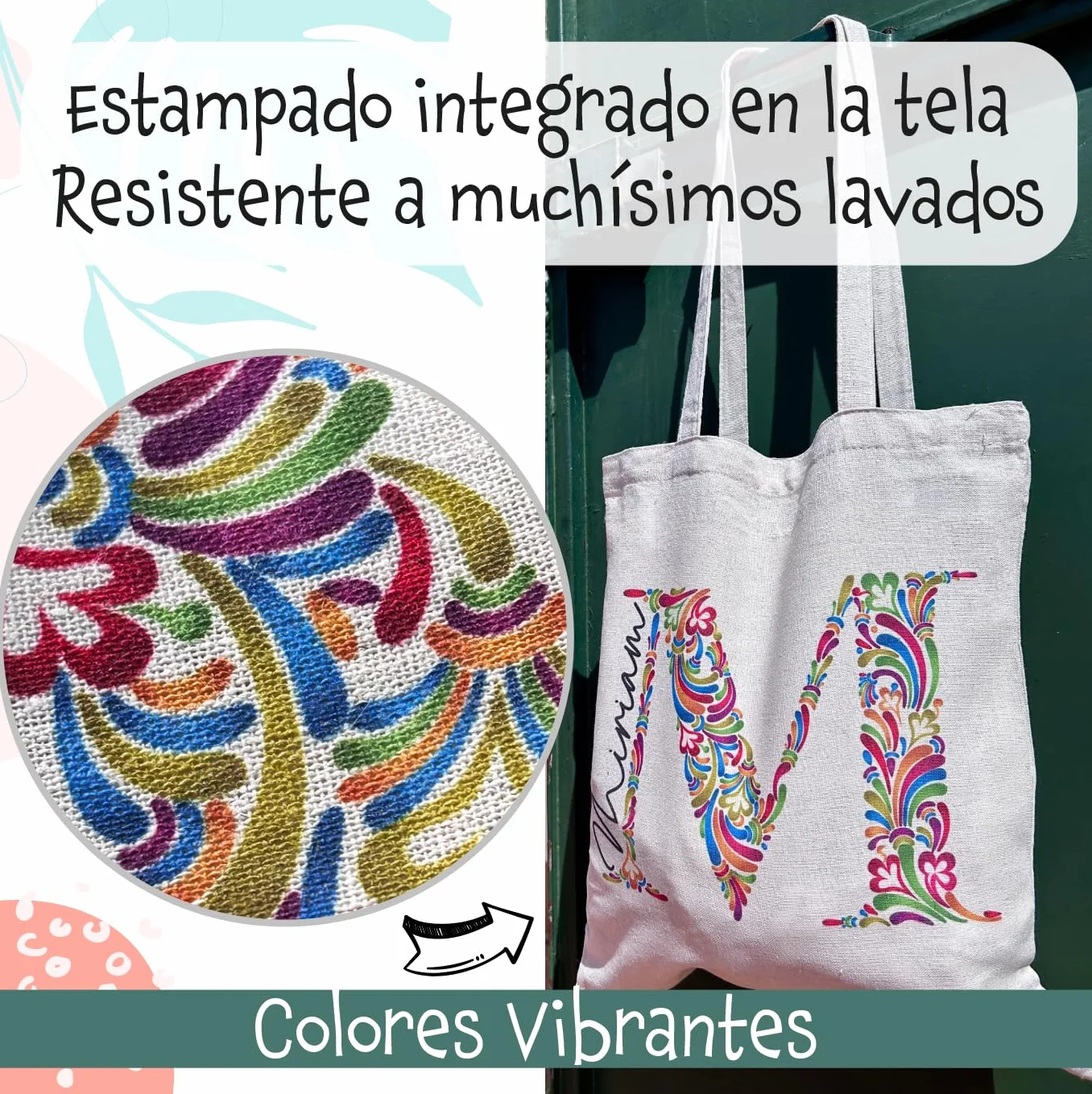 Set Regalo Personalizado Mujer – Tote Bag con Inicial y Nombre + Botella a Juego | Opción de Añadir Taza Personalizada con Mensaje y Color – Hecho a Mano en España