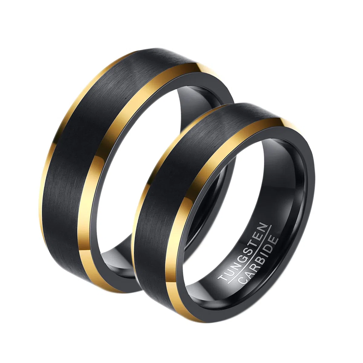 Feng Shui， Juego de Anillos para Parejas Grabados Personalizados, Anillos de Boda de tungsteno para él y Ella, tamaño L 1/2 a Z 1/2, Anillo Cepillado Negro de 6 mm con Borde Dorado