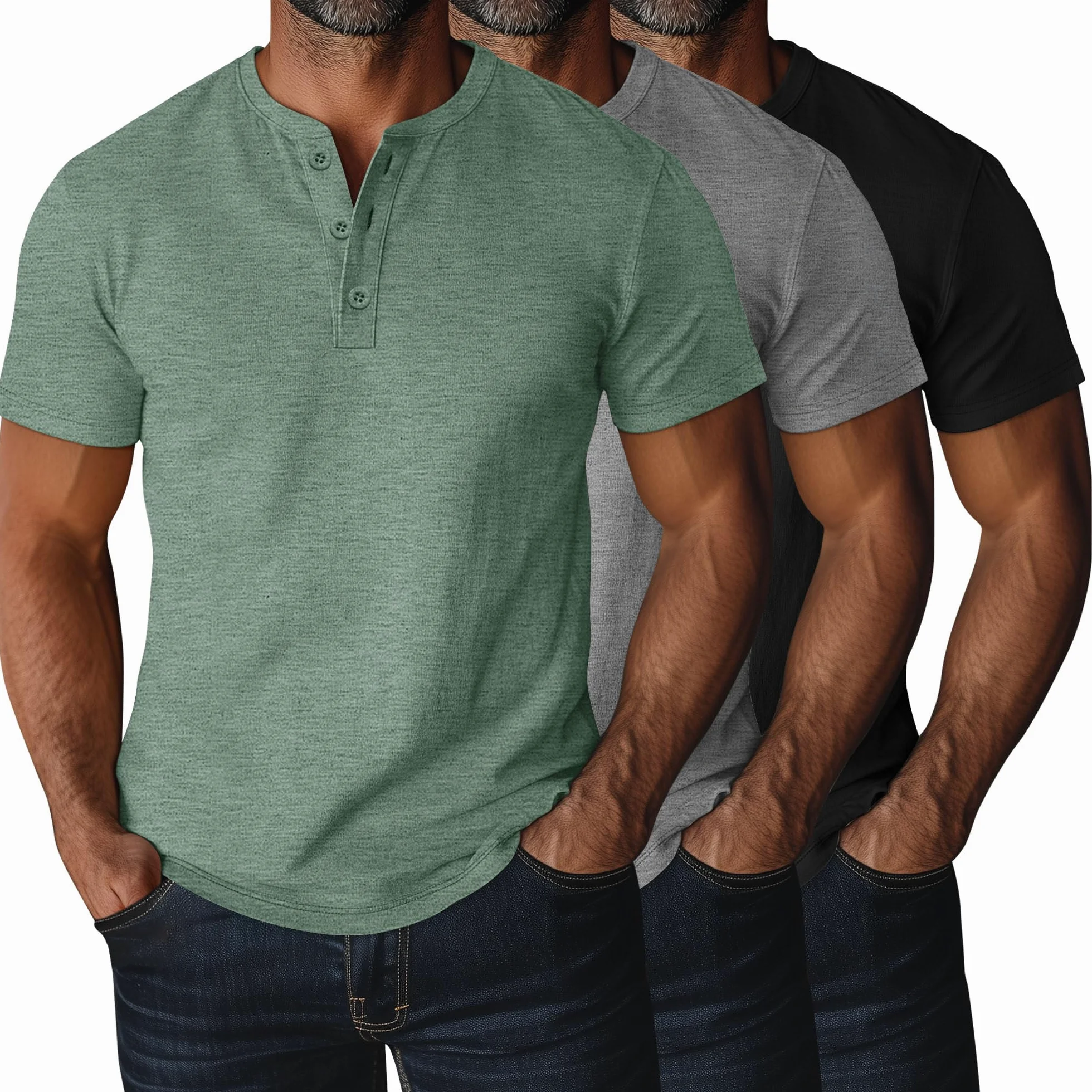 Ficerd Paquete de 3 Camisetas Henley para Hombre | Talla Grande Y Extra Grande, Manga Corta, Talla Grande, Con Botones, Tops Tipo Polo, Holgada, Informal, Verano, Deportiva