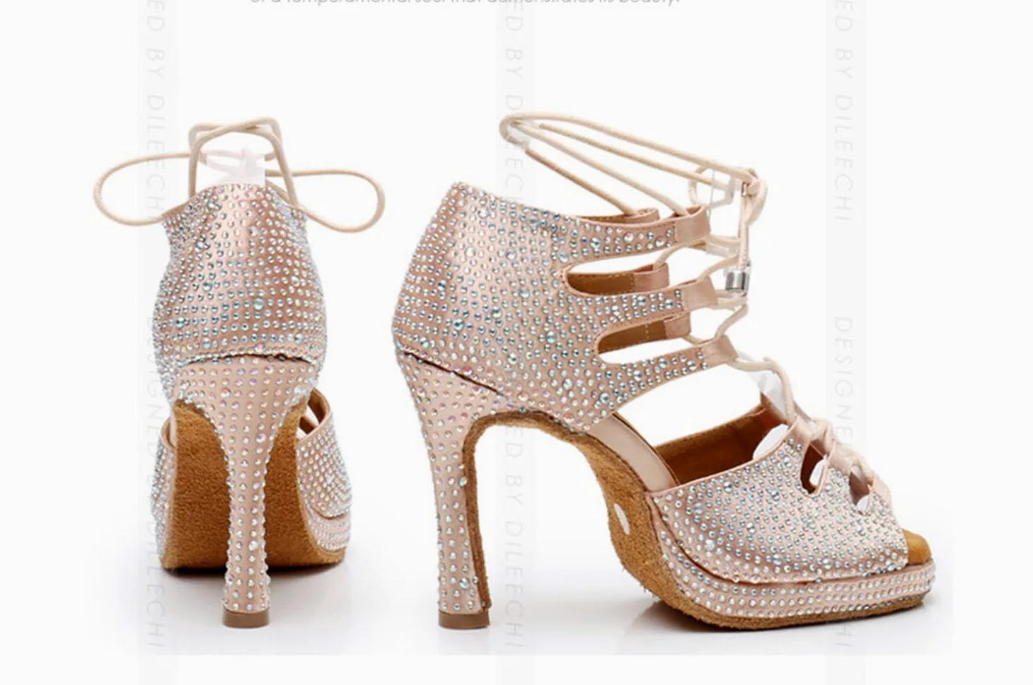 Sandalias modernas de baile latino con cordones para mujer, para boda, fiesta, L425 Plataforma Beige Tacón de 10 cm, 38 EU