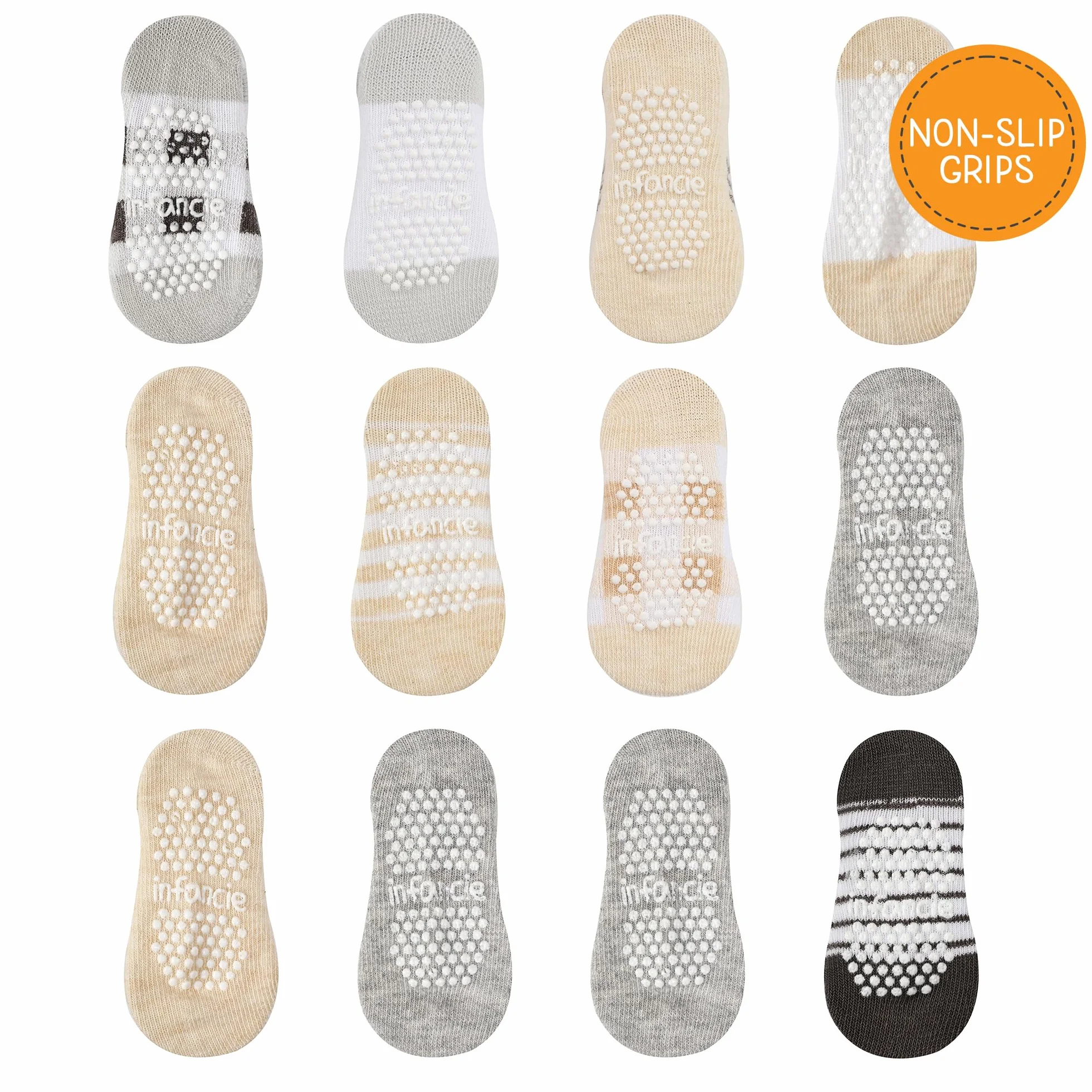 Calcetines para bebé con pinzas de 0-6 y 6-12 meses, suela antideslizante para caminar segura, puños acanalados unisex para permanecer en su lugar, 12 pares