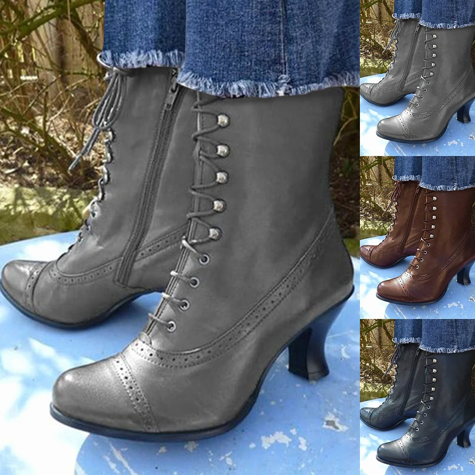 Botas de Vestir Rujer Zapatos tacón Empalme Tobillo Botas Estampadas Mujer Altas Mujer
