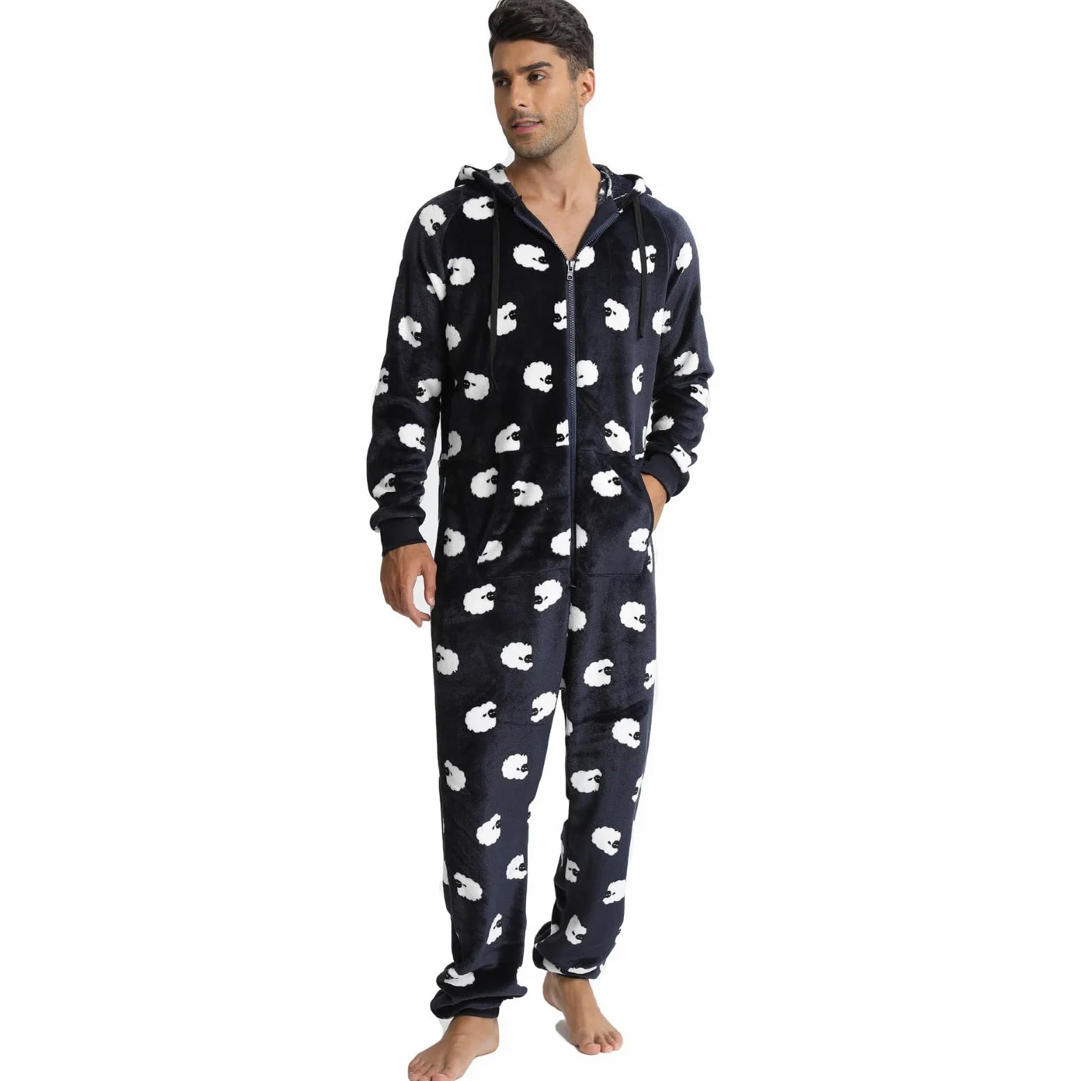Generisch Masculino - Invierno Casual Viajes Ovejas sueltas Manga Larga Cálido Pijama Hogar Ropa con Bolsillos Loungewear