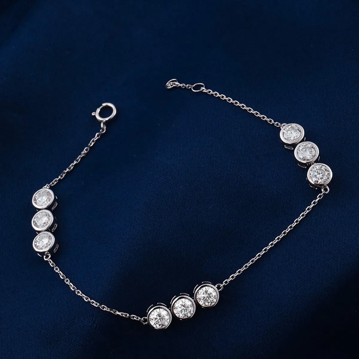 Pulsera de moissanita, pulsera nupcial de oro blanco con eslabones redondos de moissanita de 4 mm para promesa de boda