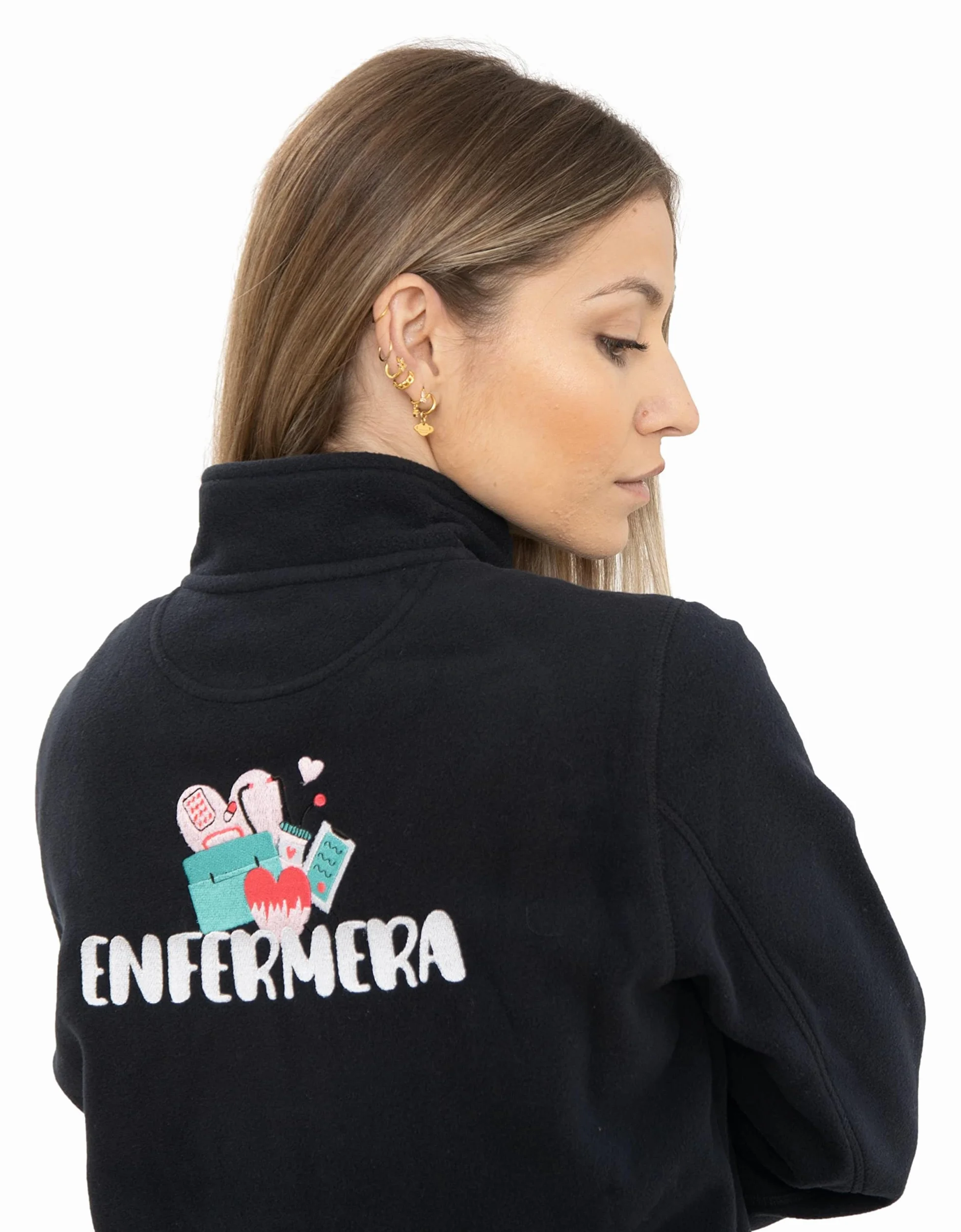 Sudadera Polar Enfermera Bordada con Bolsillos y Cremallera para Mujer