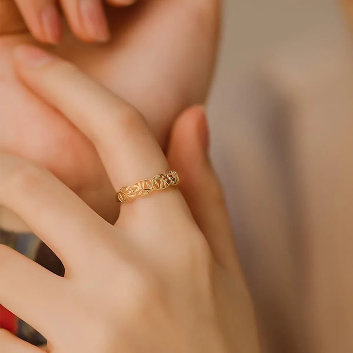 Wycian Anillo Dorado Anillo Oro 14K Hoja Hueca Tamaño 8 Moda Para Lesbian Aniversario Joyas Actualización 3.0