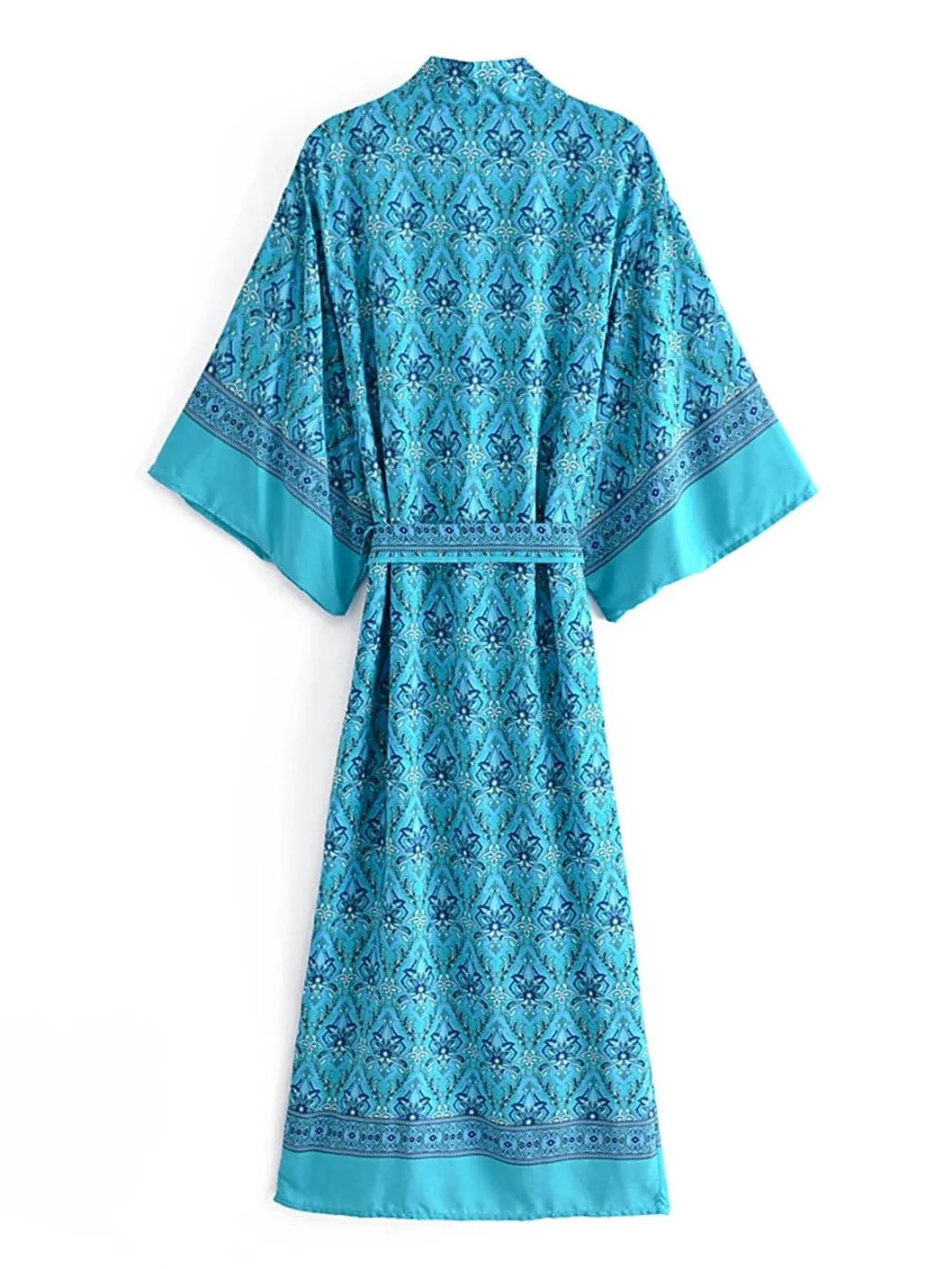 Disimlarl Kimono bohemio con estampado floral para mujer, cuello en V, mangas murciélago, maxi, bata para cubrir el bikini