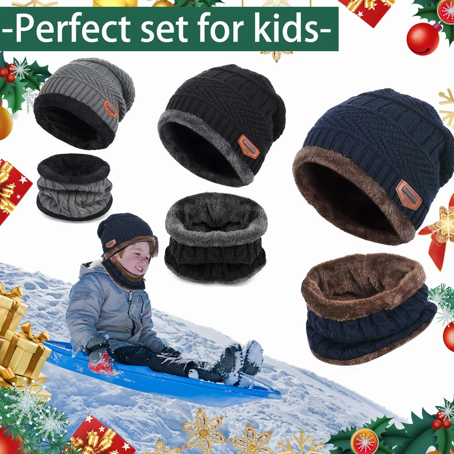 Yutdeng Bufanda Gorro Guantes Beanie Unisexo Niño Set de Bufanda Conjunto de Guantes Punto Sombreros Invierno Regalos Niño