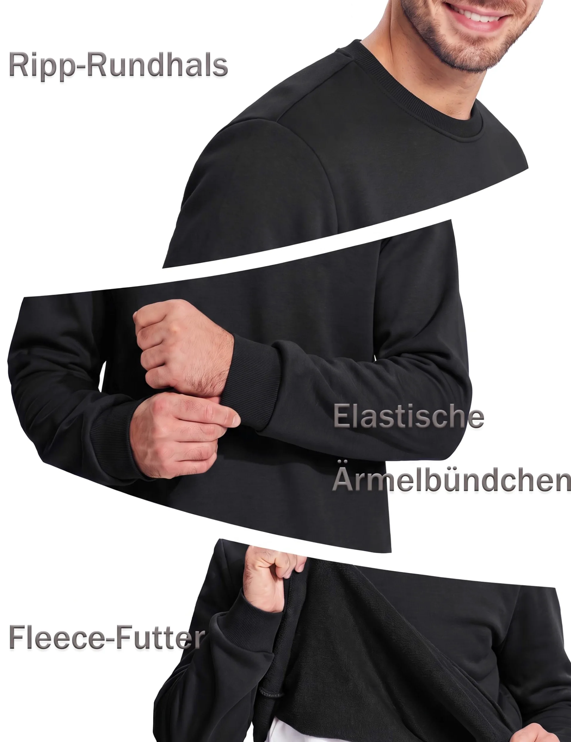 MAGCOMSEN Hombres Clásico Sudaderas sin Capucha Forro | Polar Pullover Invierno Manga Larga Running Jumper Suéter