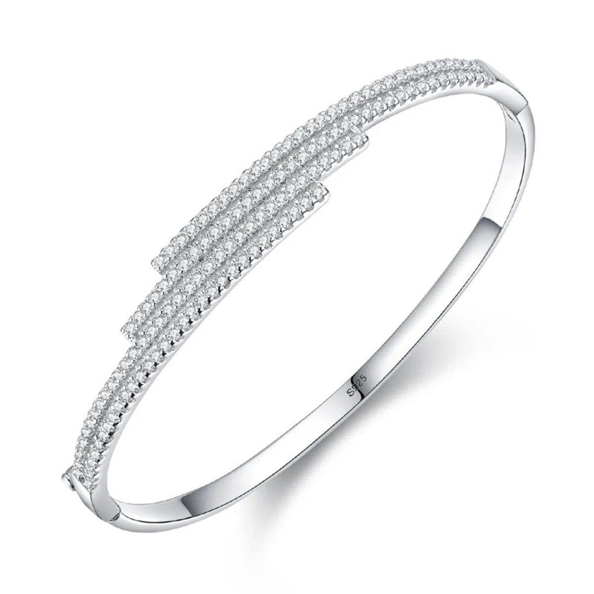 Pulseras de amistad para mujer, pulseras de plata de ley para mujer, líneas asimétricas con brazalete de circonita cúbica para mujer