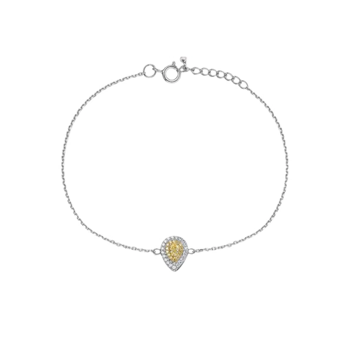 Pulsera de cadena para mujer, pulseras de boda con diamantes amarillos de 0,1 quilates, cadena de gota de agua, joyería de oro blanco con diamantes