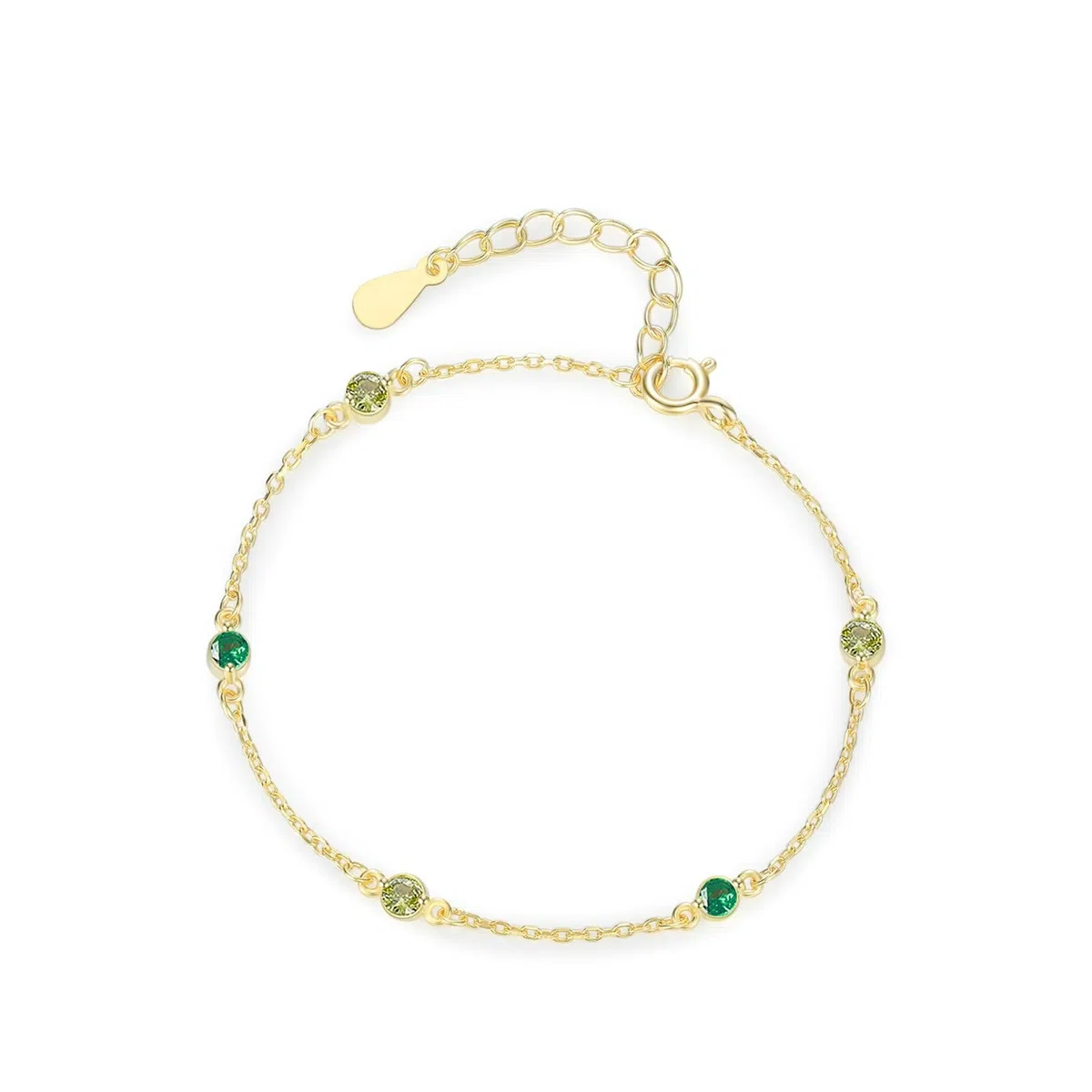 KnSam Pulsera de oro auténtico de 9 K/14 K/18 K, para mujer, con peridoto verde, brazalete Au 375/585/750 oro amarillo