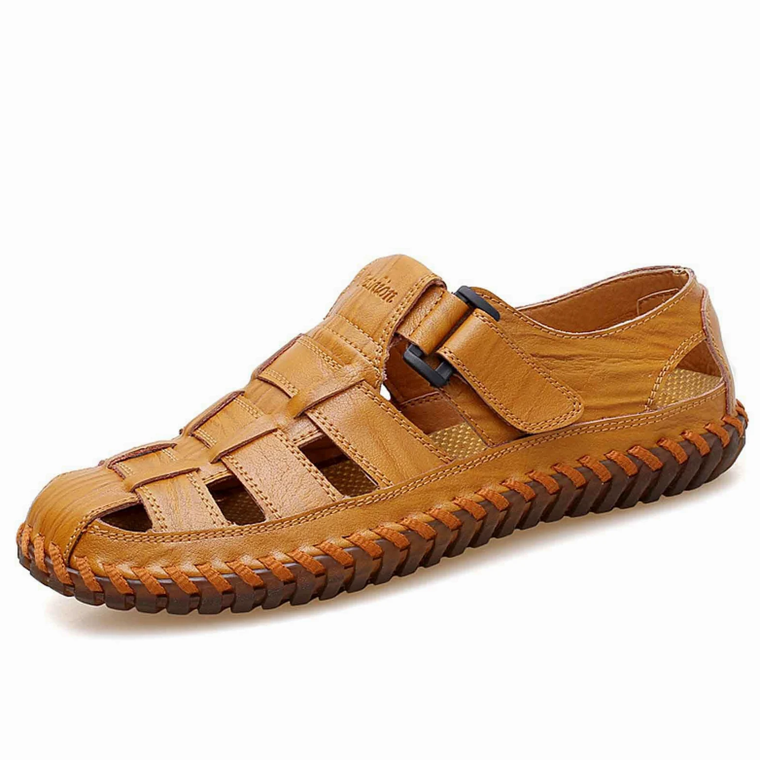 Sandalias Playa Hombre Suela de Goma Cuero con Bandas Ajustables Senderismo Casual Chanclas Piscina Transpirable Zapas Calzado Sandalia Punta Reforzada Secado Rapido para