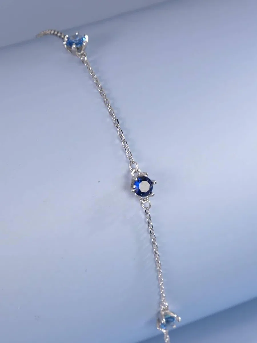 Pulseras de zafiro para mujer, ajustables, 0,25 quilates, zafiro sintético y topacio, pulsera de platino macizo de piedra azul simple para mujer, oro blanco de 9 K/14 K/18 quilates/PT950