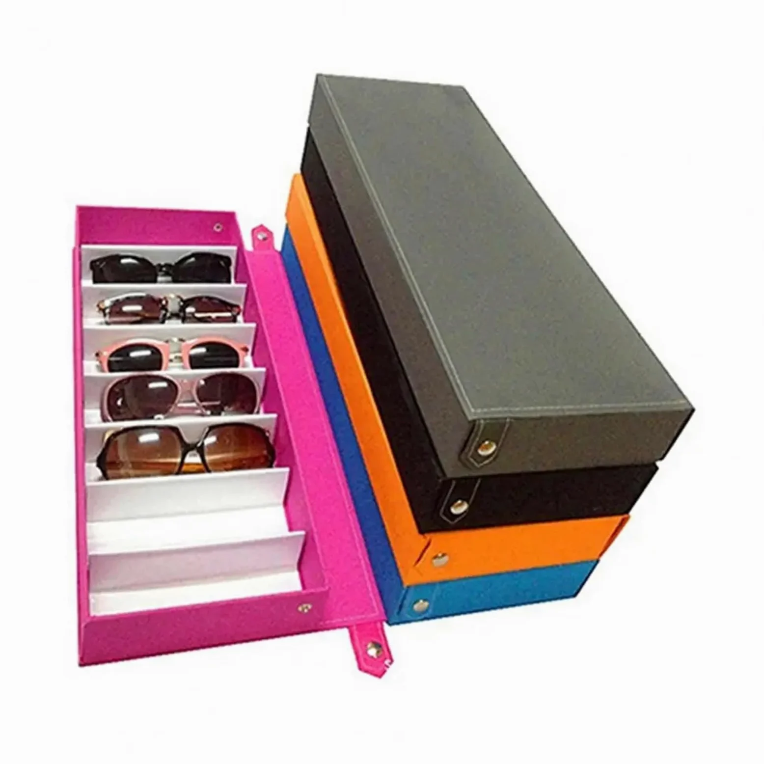 Organizador Para Gafas De Sol Organizador de gafas de 8 rejillas, caja de almacenamiento de gafas con carcasa dura, soporte de almacenamiento de gafas de sol de tela Oxford, caja de exhibición de cris