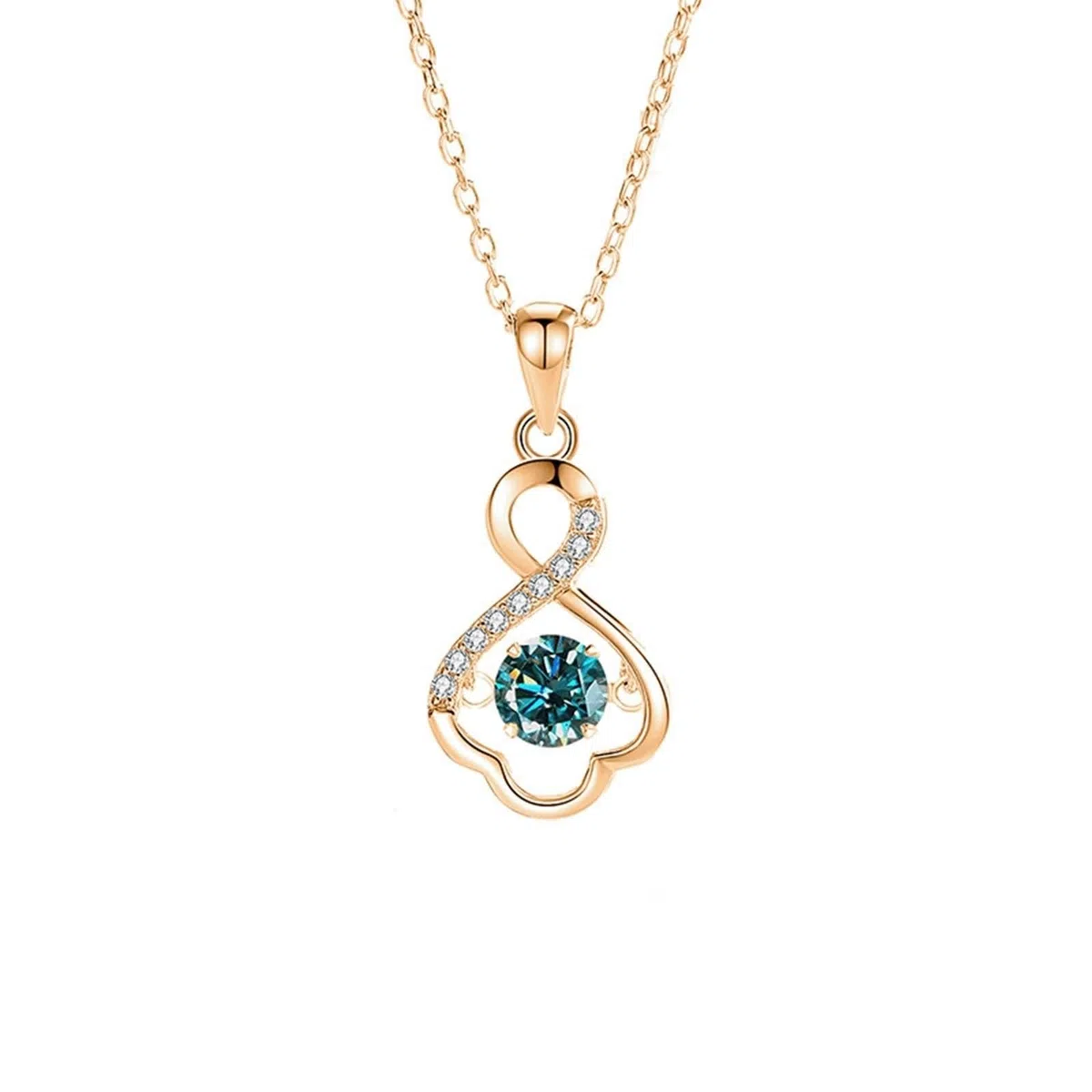 Collar blanco y oro Au 375/585/750 con moissanita azul, colgante de infinito hueco, 45 cm