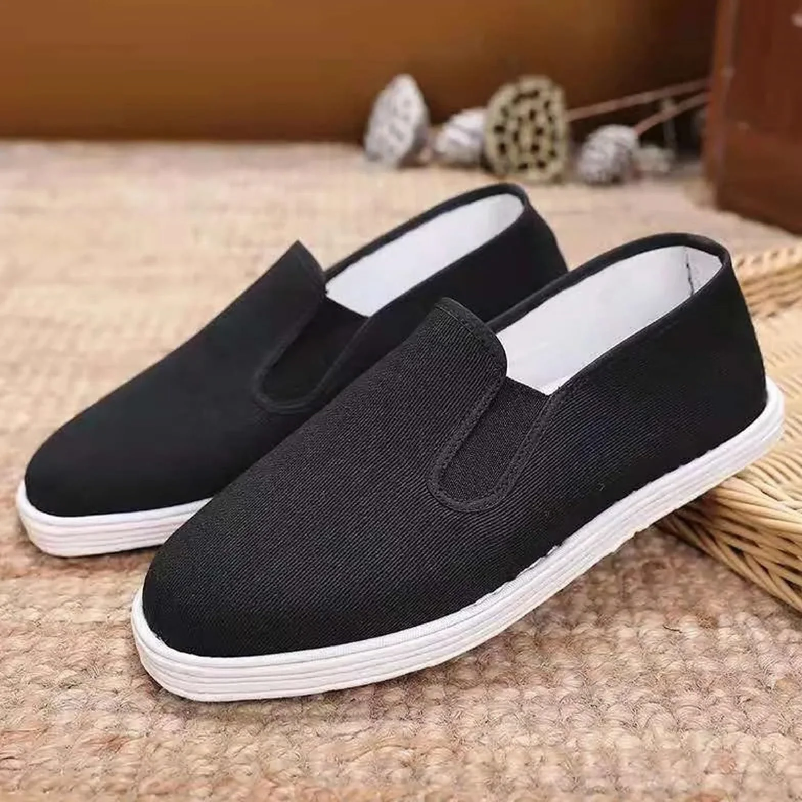 Zapatos De Tela De Kung Fu Chino Tradicional For Hombres, Zapatos De Algodón Negro, Zapatillas De Wing Chun Tai Chi, Zapatos De Artes Marciales De Algodón Puro, Zapatos Deportivos(42)