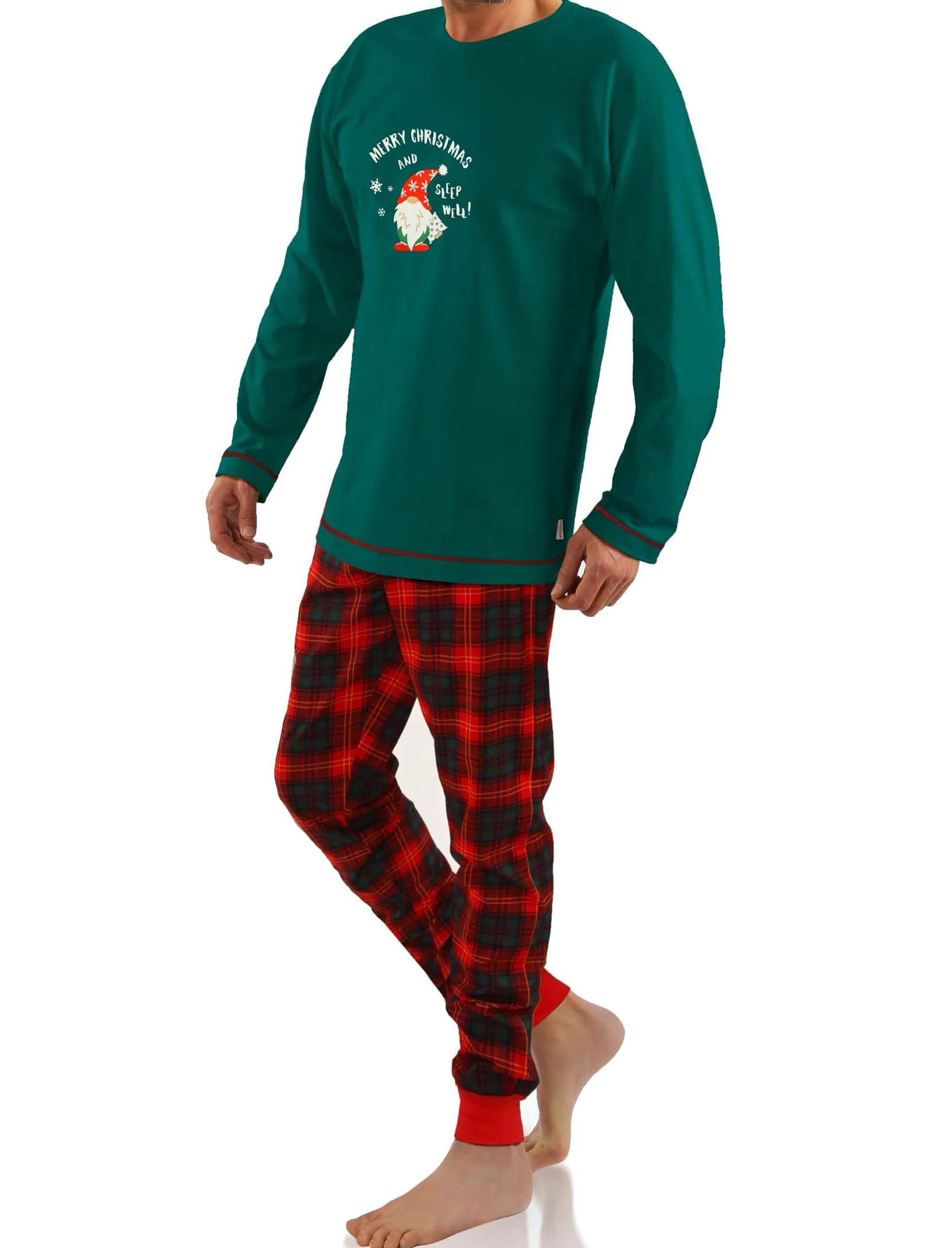 Sesto Senso Navidad Pijamas Hombre Largo Invierno Algodón Pijama Conjunto Camisa Manga Larga Pantalones Largos Verde Oscuro L 2576 Butelka