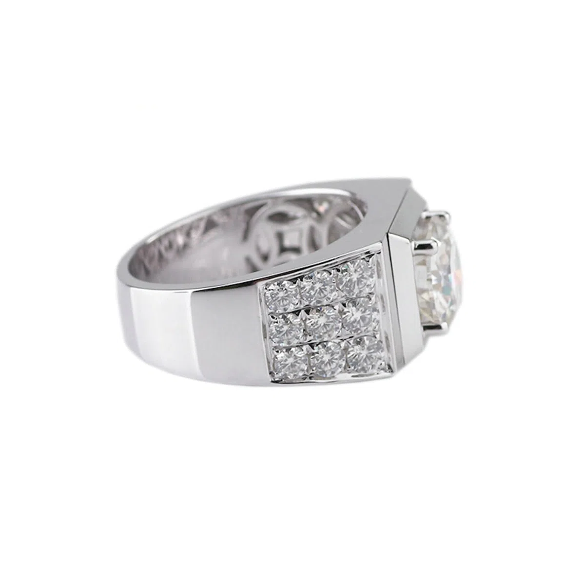 Wycian Anillo de compromiso para hombre con grabado, moissanite anillo hombres de oro blanco de 14 quilates moissanite 1ct talla redonda blanco personalizado para boda