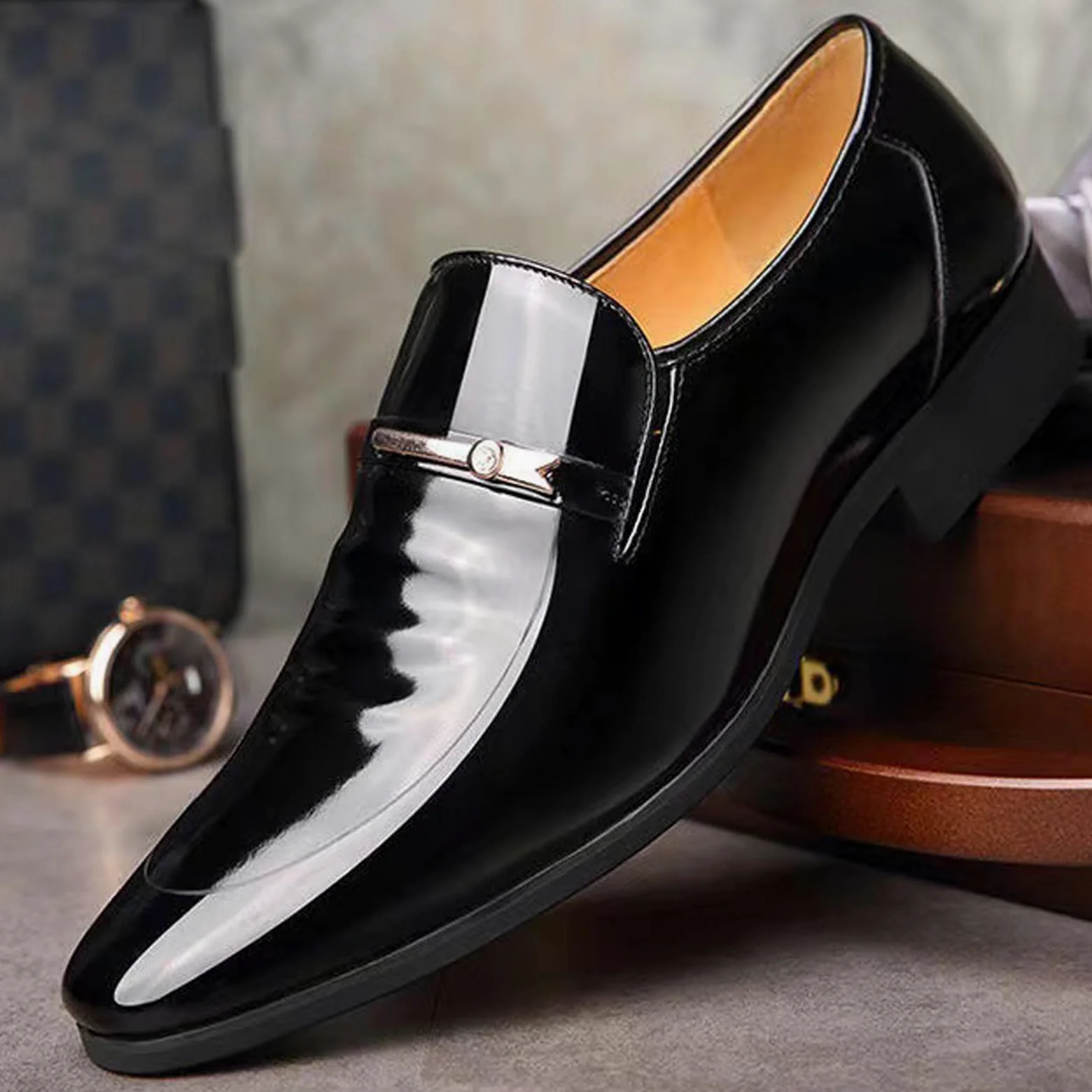 Negocios Casual Slip En Mocasines Charol Cuero Formal Oxford Vestido Zapatos Esmoquin Boda Zapato De Los Hombres