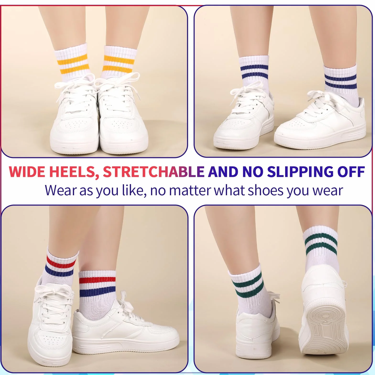 Zuimei 6 Pairs Boys Girls Socks Kids Sport Crew Socks Junior Cotton School Sports Sock, Striped Stretchy Athletic Sock for Girls and Boys 6-12 Years