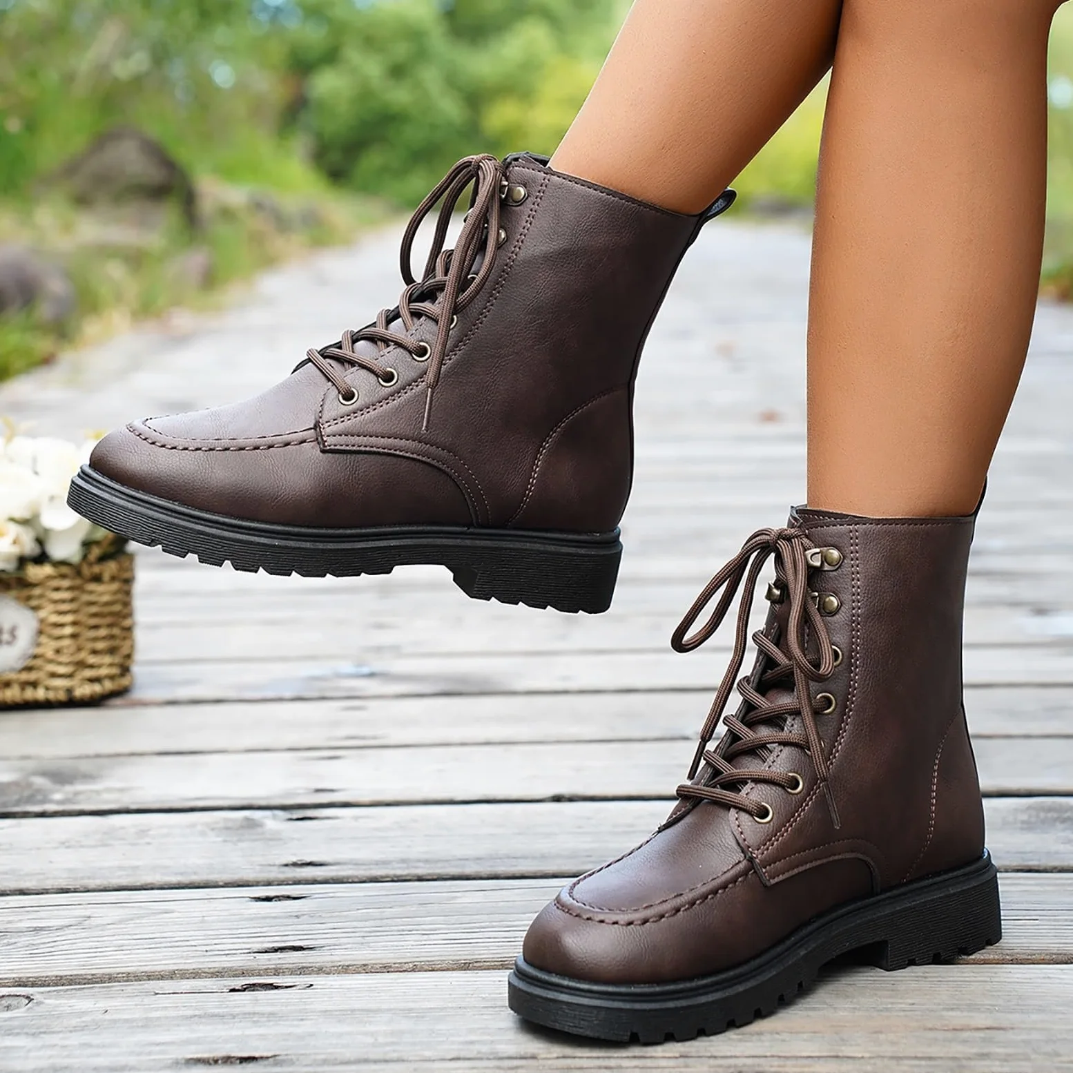 Genérico Botines Mujer Vestir con Cordones Plataforma Botas Punta Redonda Elegantes Zapatos Suaves Cómodos Caminar Bota Casual Antideslizantes Botin para Otoño Invierno Trabajo Paseo y Uso Diario