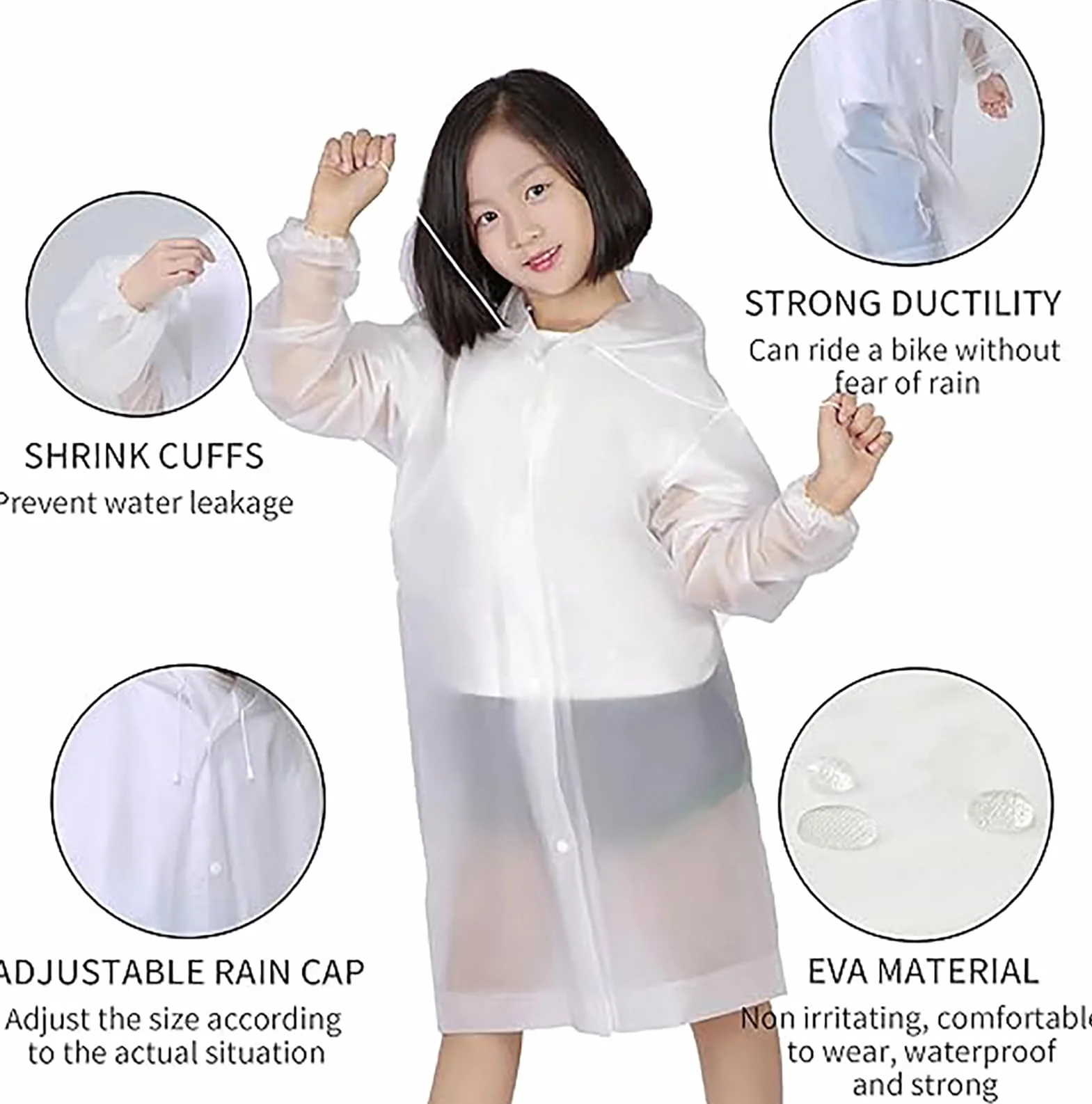 2 Pack Poncho de Lluvia Impermeable para Niños, Poncho Espesar EVA Transparente Reutilizable con Capucha, Poncho de Lluvia Impermeable Portátil para al Aire Libre Pinismo Ciclismo Cámping