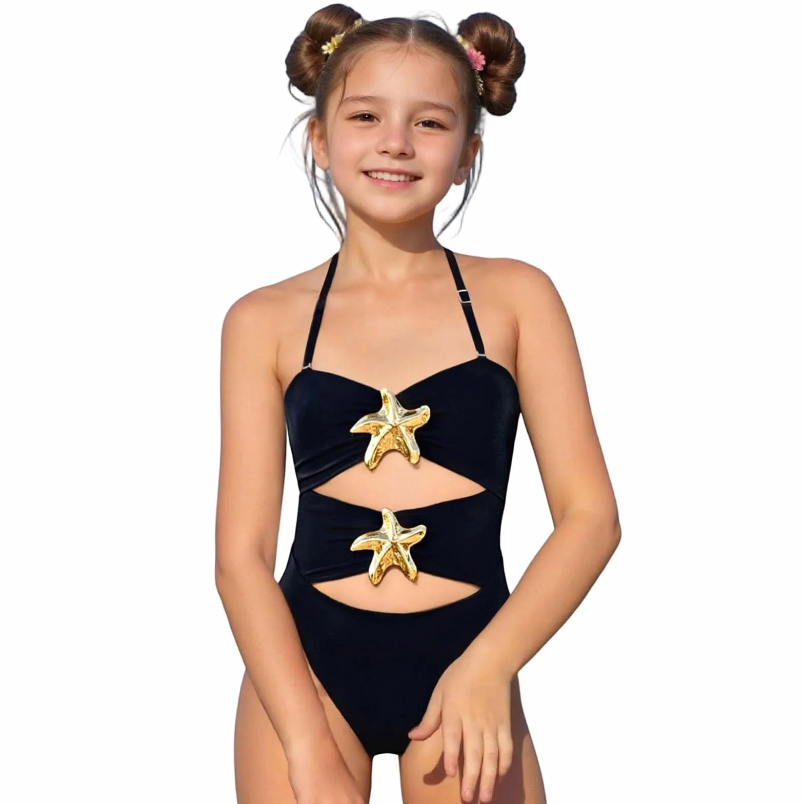 Generisch Bañador deportivo para niña con estampado de estrellas en colores lisos y CutOutDesign, cómodo para bañarse para niños