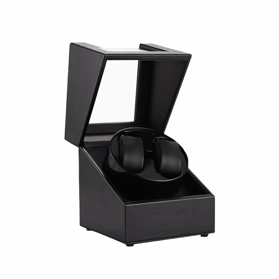 Enrollador de reloj doble para relojes automáticos, caja de cuero, 2 ranuras