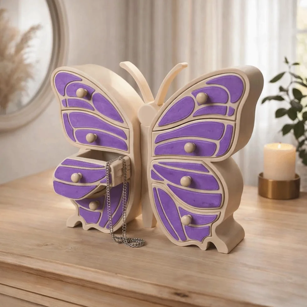 Joyero con capacidad de mariposa, caja de joyería decorativa, cofre del tesoro en forma de mariposa (morado)